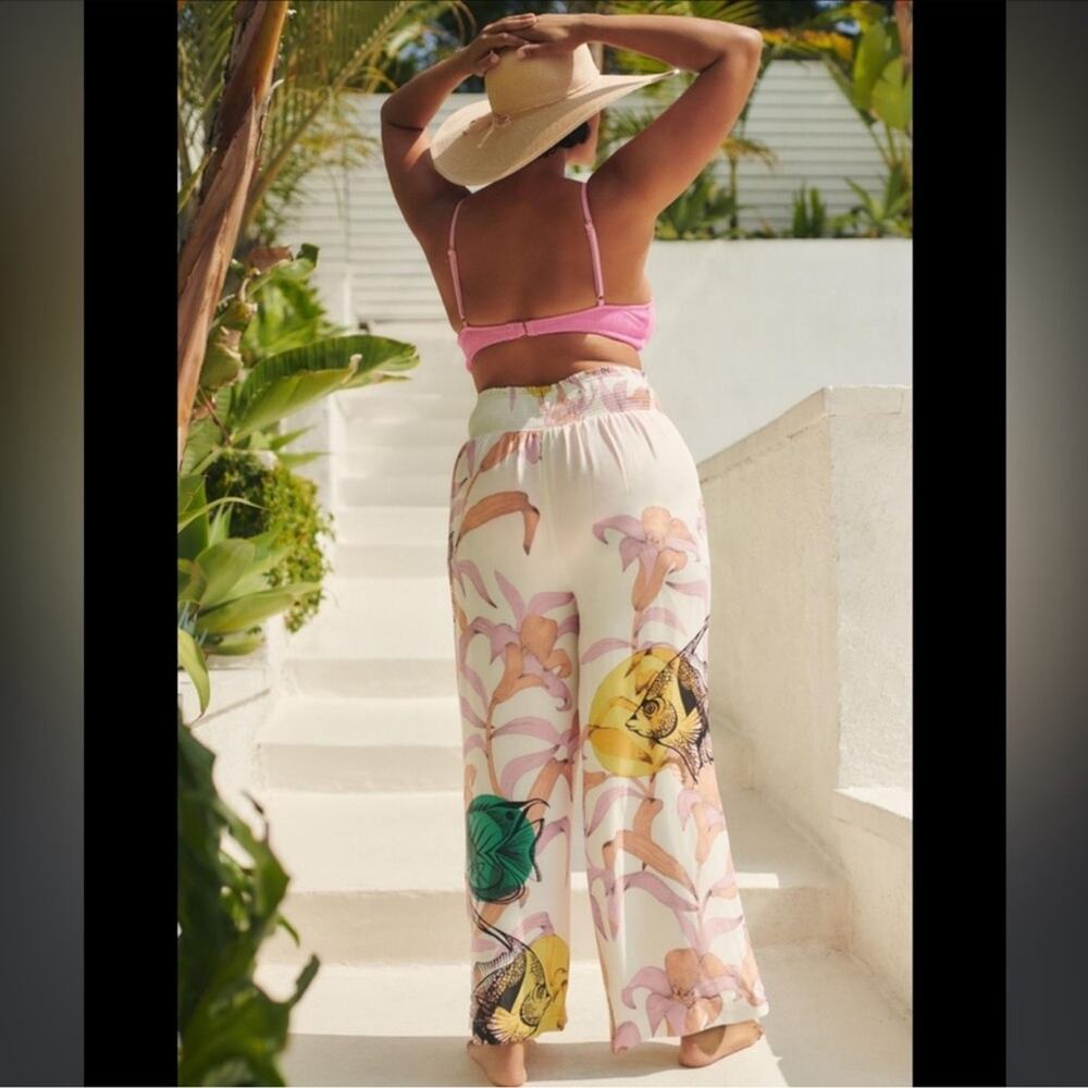 Anthropologie Maeve Pia Binazzi Pants Floral Tropical Wide Leg Size Large - Picture 6 of 9